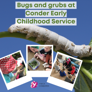 Image of children playing in a garden and looking at a silkworm nursery.